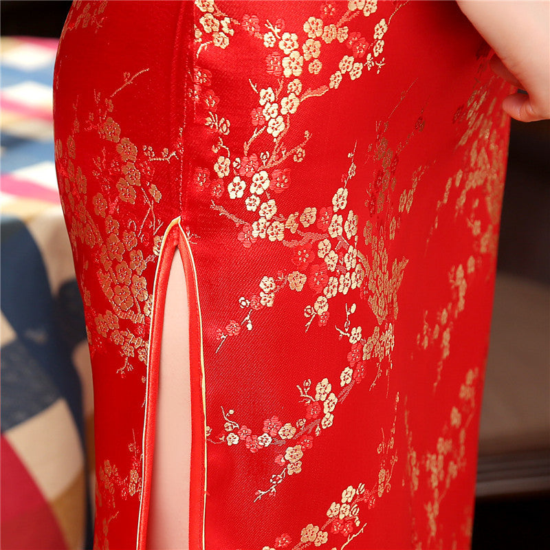 Cheongsam-Kleid aus Brokatsatin mit Dreiviertelarm – Bild 6 | LuxeStyle