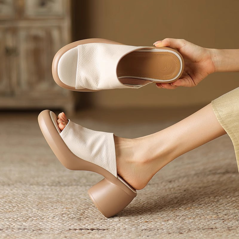 Leder-Plateau-Pantoletten mit hohem Absatz | LuxeStyle