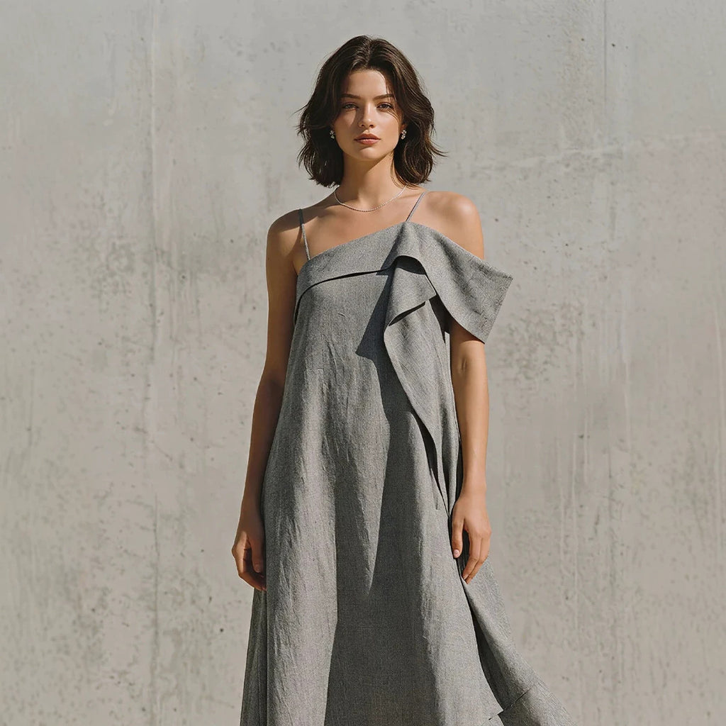 Asymmetrisches Off-Shoulder Kleid mit unregelmässigem Saum – Bild 9 | LuxeStyle