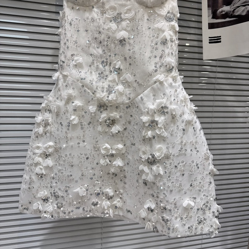 A-Linien-Blumenkleid in Weiss | LuxeStyle