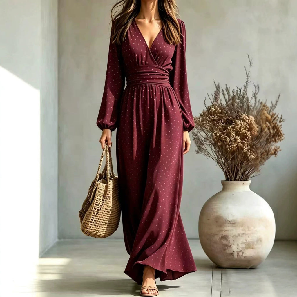 Elegantes V-Neck Kleid mit Laternenärmeln