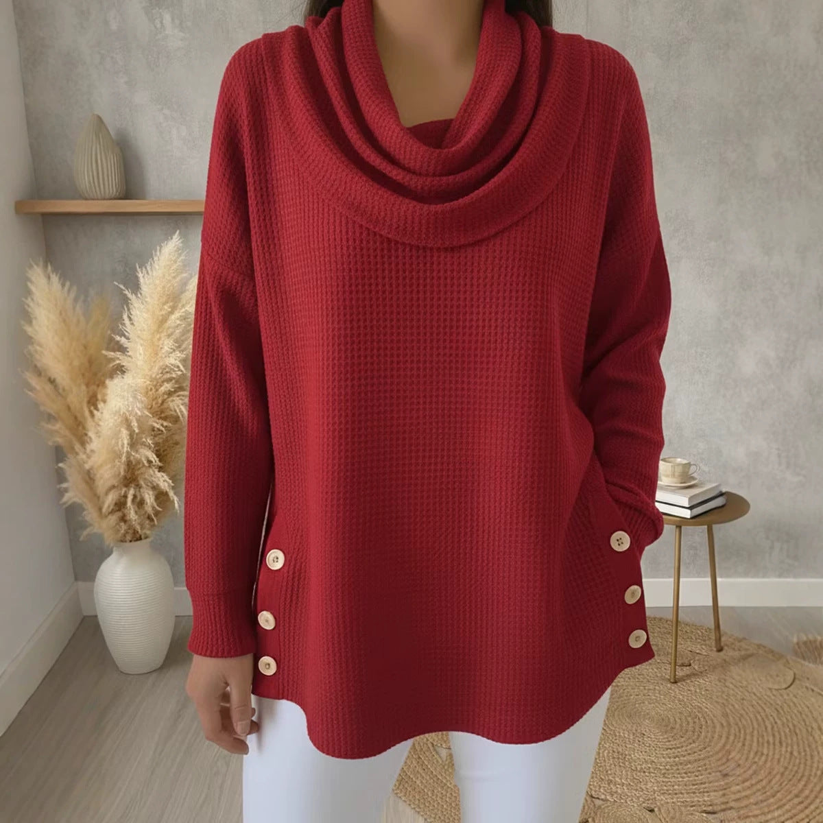 Einfarbiges Turtleneck-Oberteil
