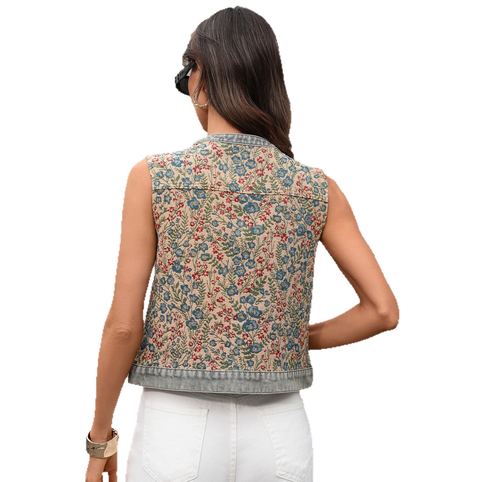 Kurzes Jacquard-Gilet mit Blumenmuster