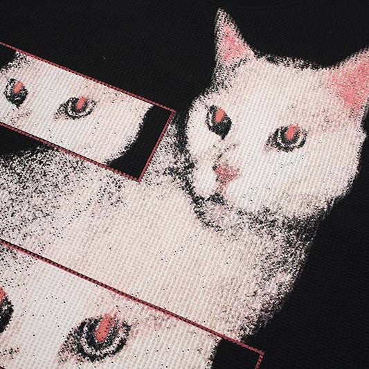 Langarm-Hoodie mit tanzender Katze, lockere Passform