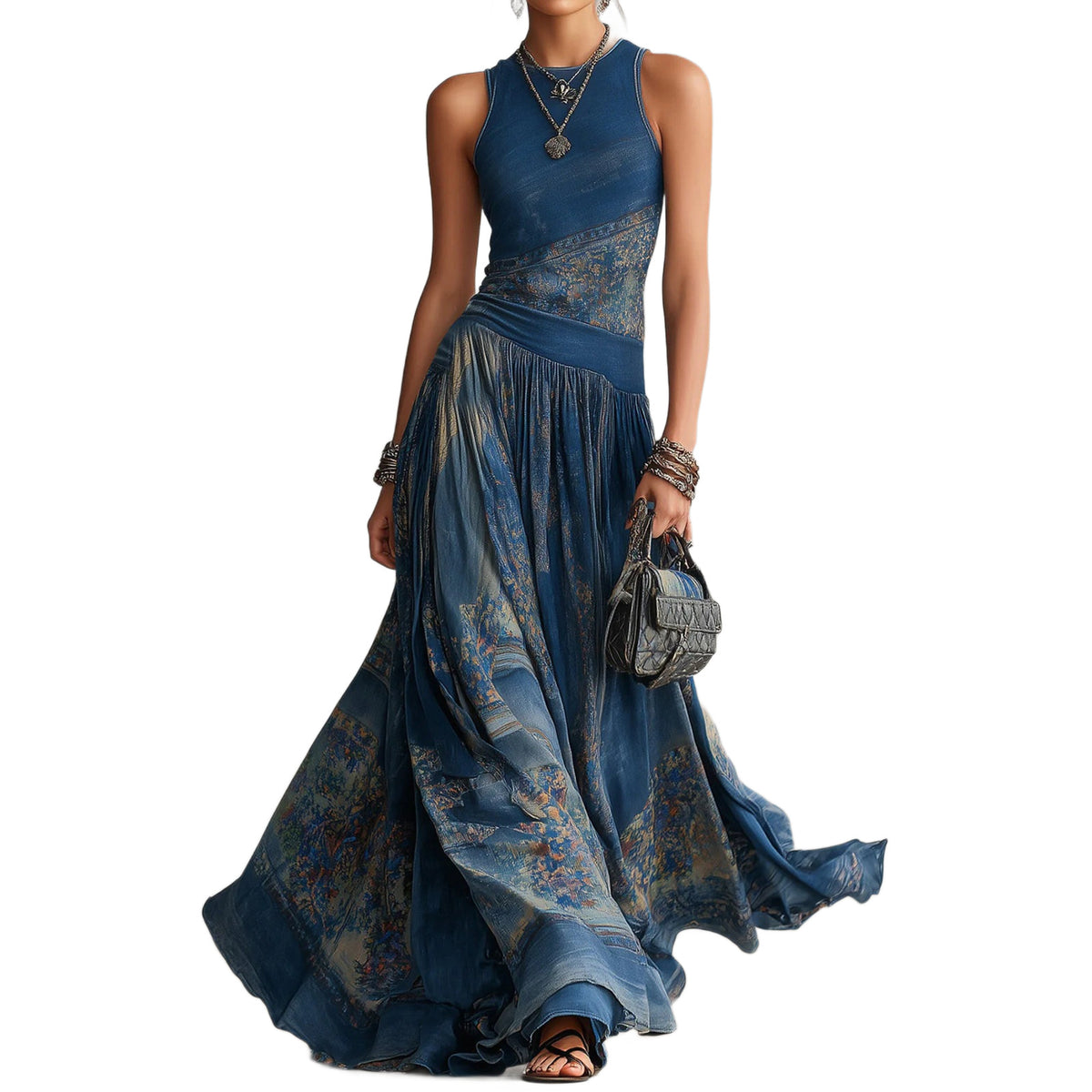 Boho-Maxi-Kleid ohne Ärmel, gestreift – Bild 11 | LuxeStyle