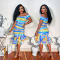 Off-Shoulder Midikleid mit Rüschen und Print