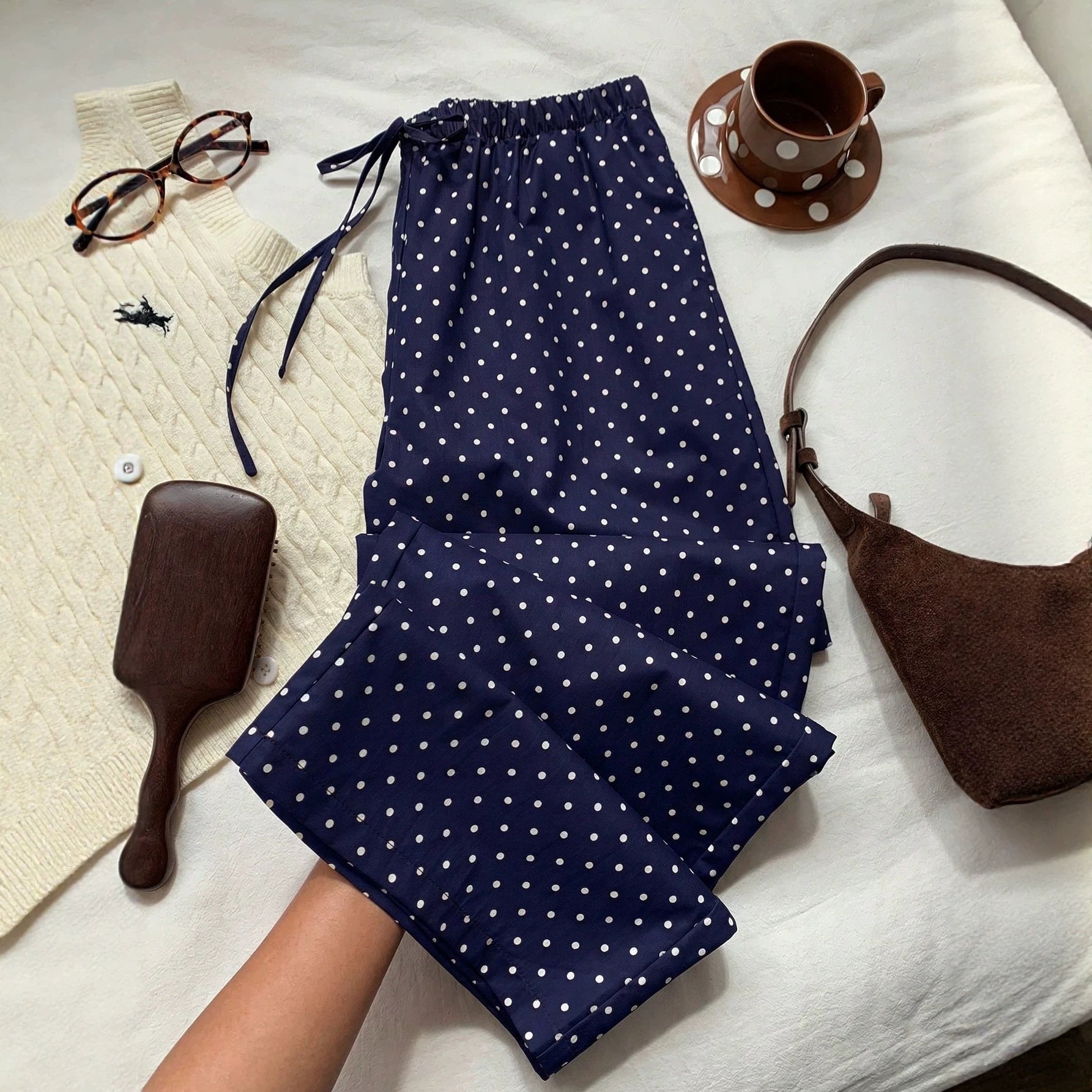Weite Polka-Dot Hose mit Elastikbund