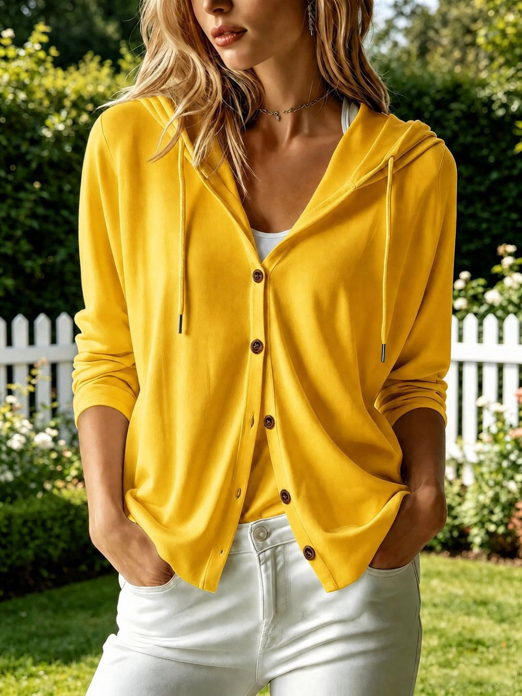 Unifarbener Kapuzen-Cardigan für Damen
