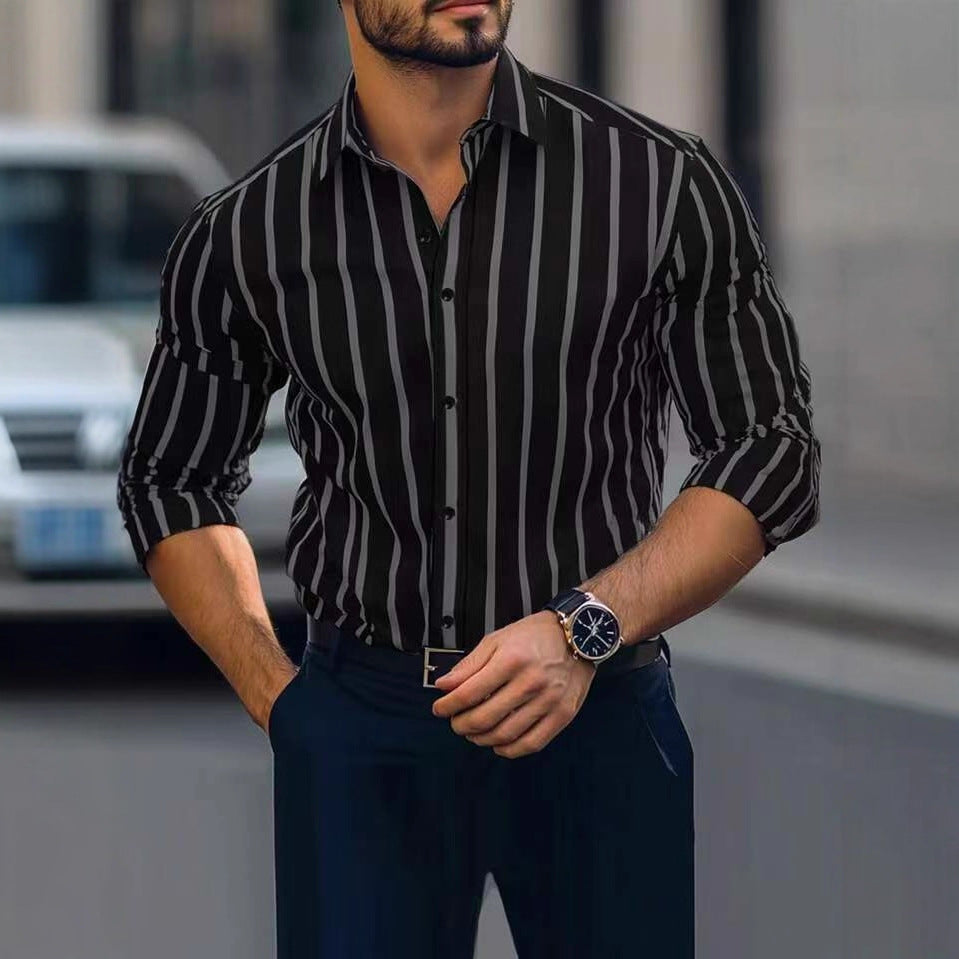 Gestreiftes Langarmshirt mit Stretch für Herren – Bild 4 | LuxeStyle