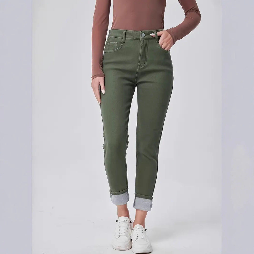 Dunkelgrüne High Waist Skinny Jeans