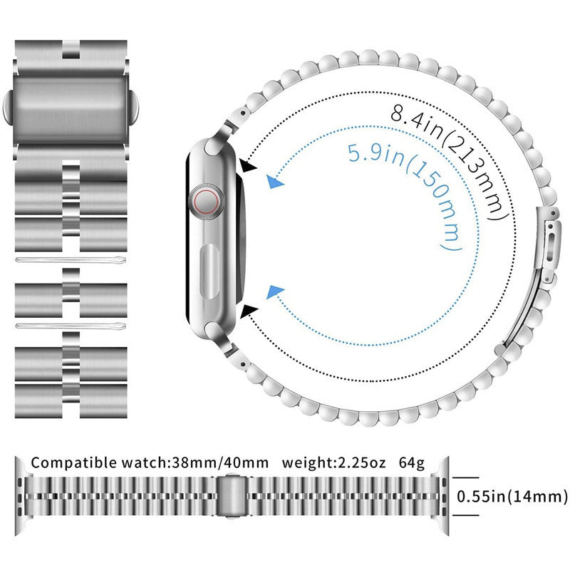 Uhrenarmband Edelstahl Halbkreis mit drei Perlen | LuxeStyle