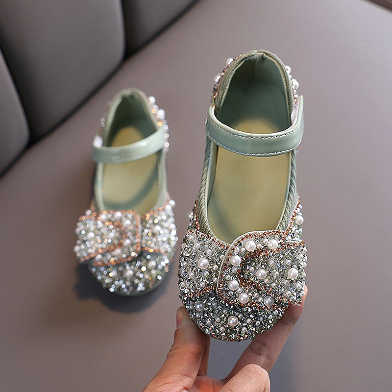 Mädchen Prinzessin Leder-Ballerinas mit Strass-Schleife – Bild 3 | LuxeStyle