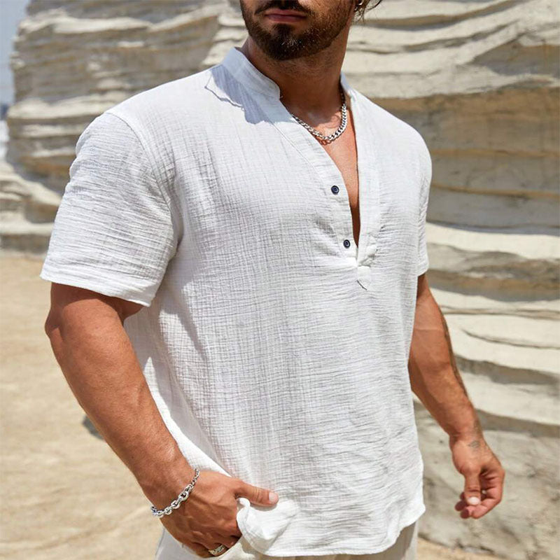Herren Baumwoll-Leinen Hemd mit Kubakragen – Bild 8 | LuxeStyle