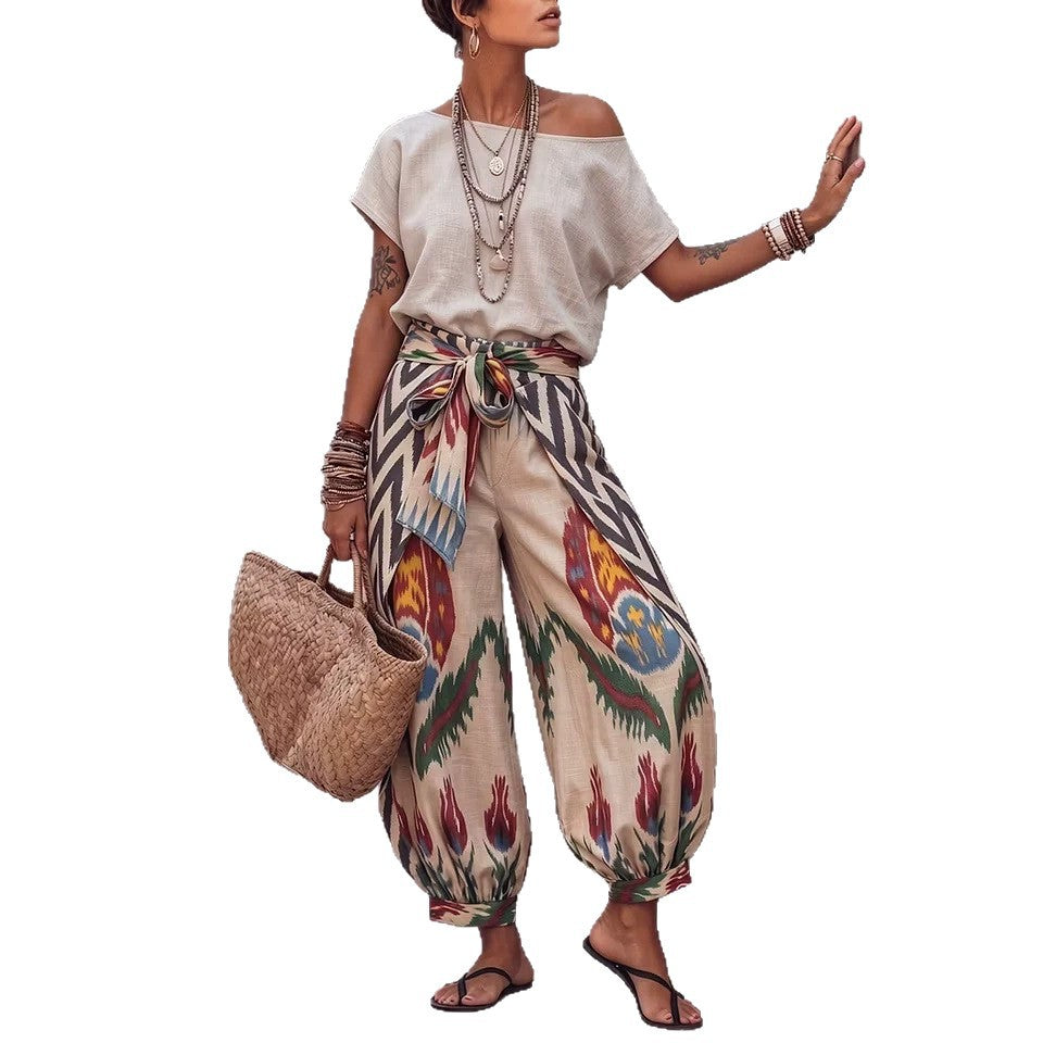 Damen Print Top & Hose Zweiteiler