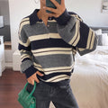 Gestreifter Color-Block V-Neck Strickpullover