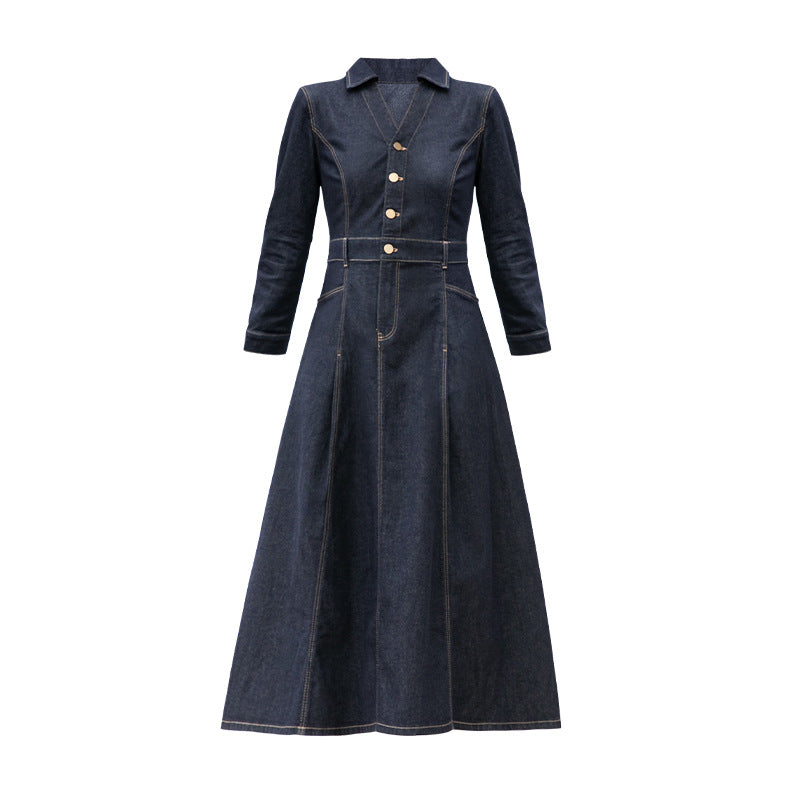Elegantes Denim-Kleid mit V-Ausschnitt