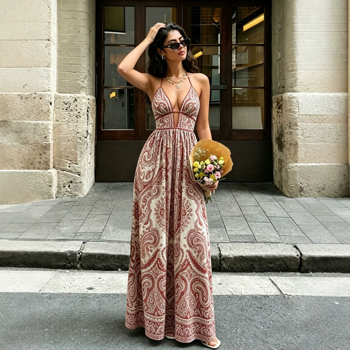 Retro Chic Printkleid mit Taillengürtel – Bild 5 | LuxeStyle