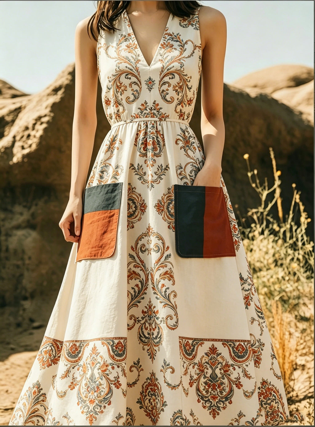 Figurbetontes A-Linien Maxikleid mit V-Ausschnitt