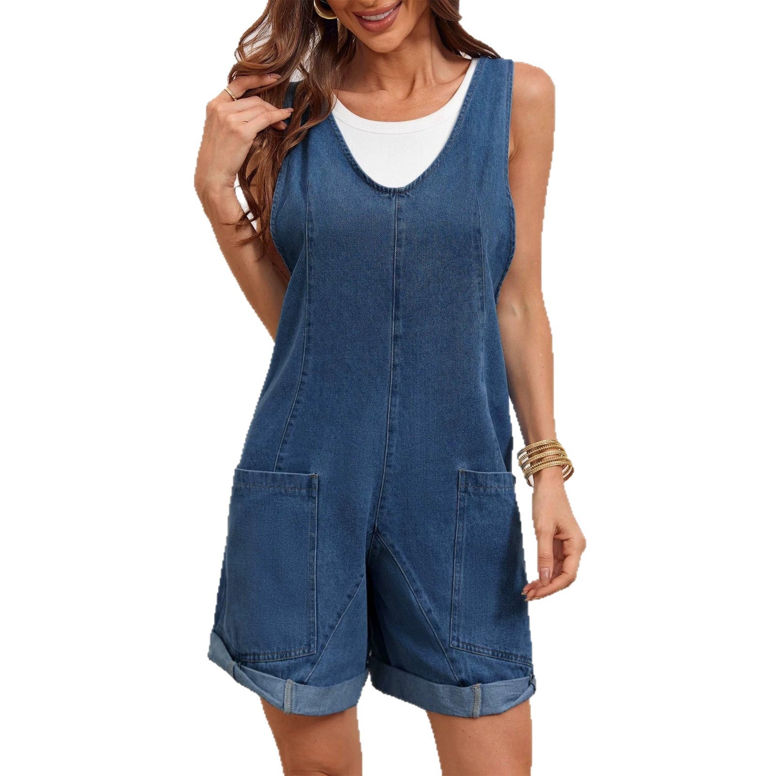 Sommerlicher Denim-Jumpsuit mit weitem Bein