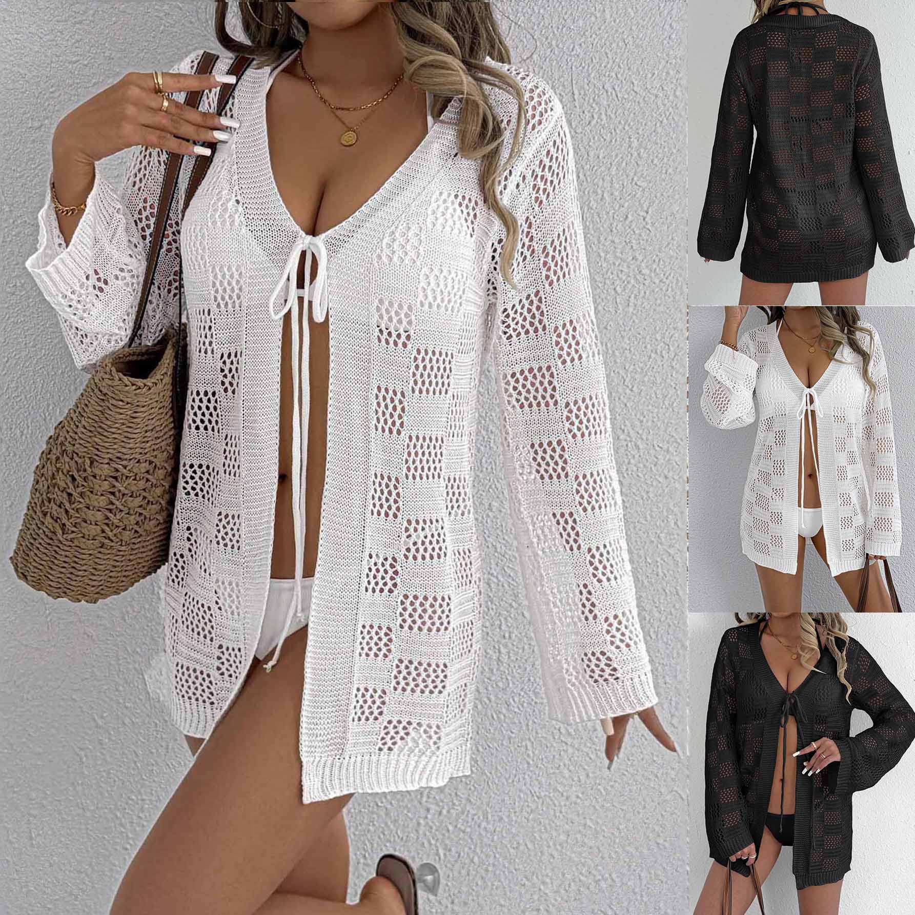 Strick-Cardigan mit Lochmuster – Ansicht 3