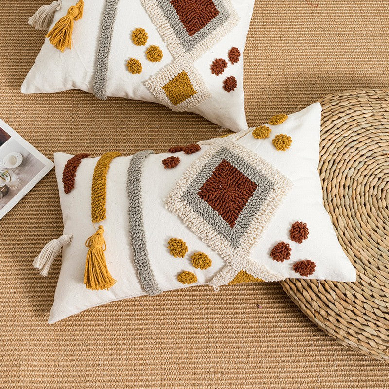 Boho-Kissenbezug mit Stickerei und Quasten – Ansicht 3