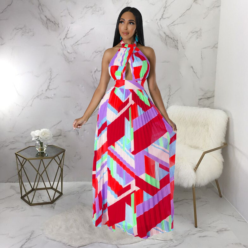 Neckholder Plissee Maxi-Kleid mit Rückenausschnitt – Bild 5 | LuxeStyle