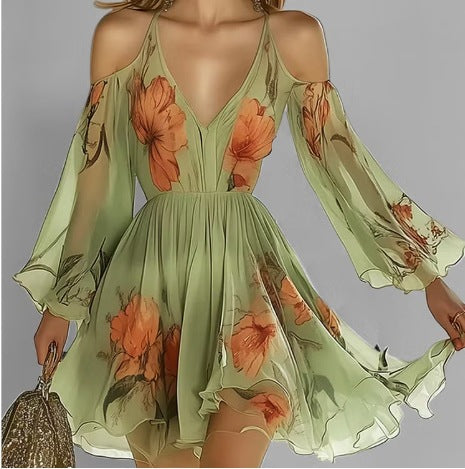 Off-Shoulder Chiffonkleid mit Blumenprint
