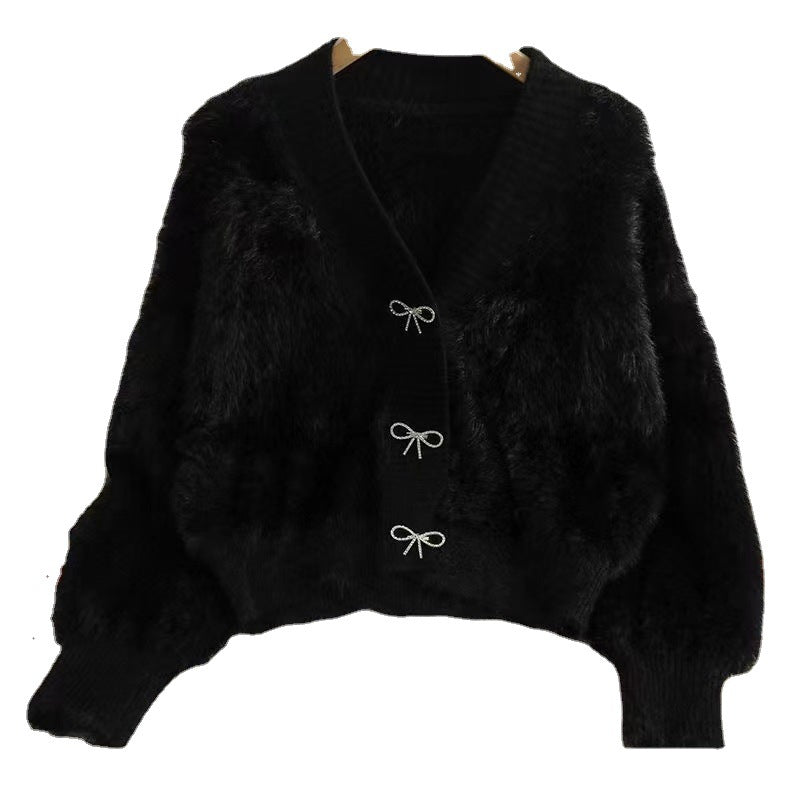 Mink Velvet Cardigan mit Totenkopfmuster – Ansicht 2