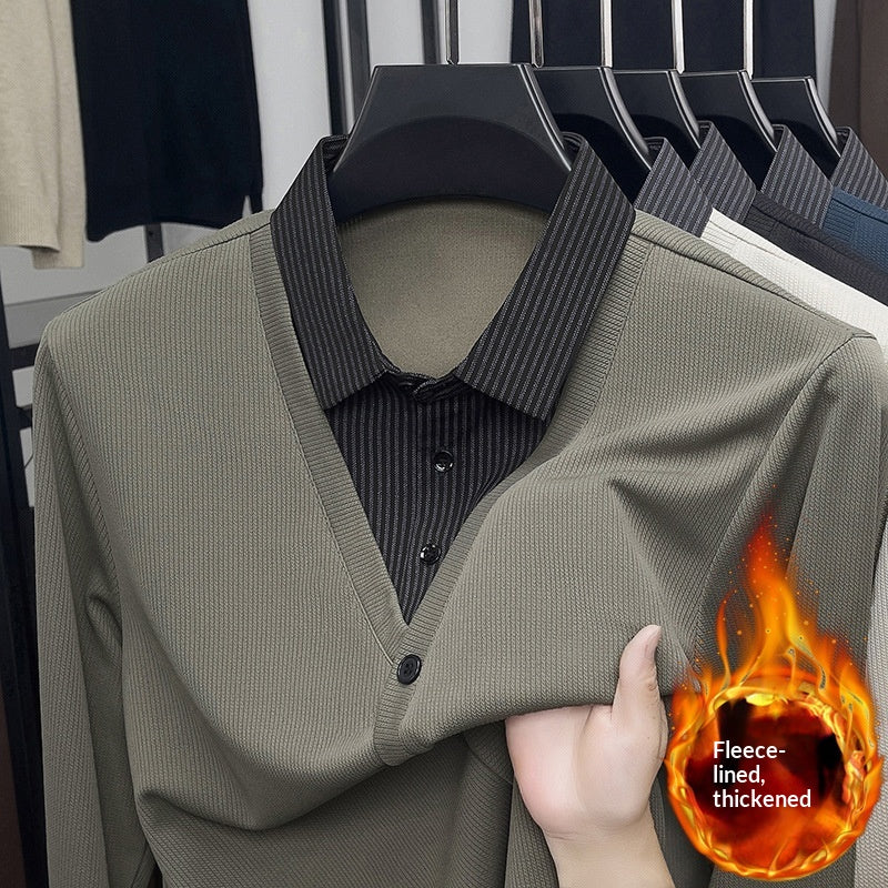 Fleece-gefülltes Langarm-Strickshirt mit Kragen – Bild 3 | LuxeStyle