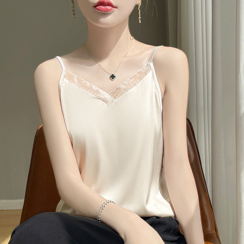 Ärmelloses Camisole mit V‑Ausschnitt und Mesh-Panel – Bild 5 | LuxeStyle