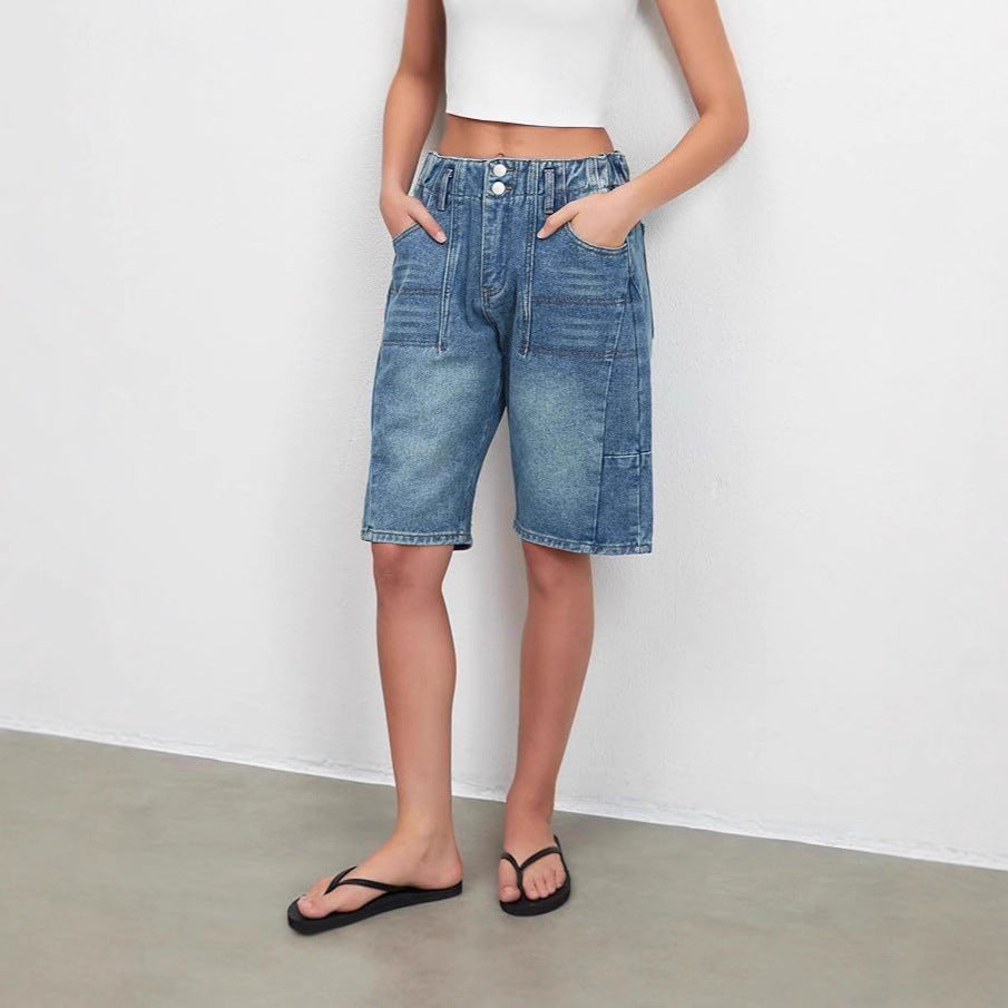 Vintage Blue Cropped Jeans mit geradem Bein