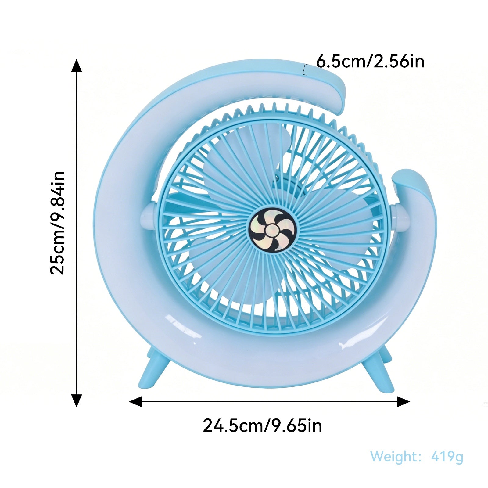 Blauer Lampen-Ventilator (Akku) – Ansicht 3