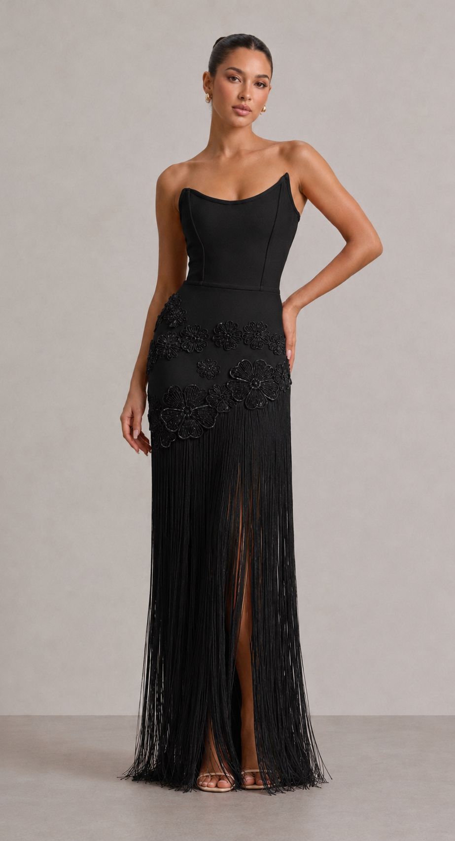 Pailletten-Bustier Maxi-Abendkleid mit Blumen – Bild 7 | LuxeStyle
