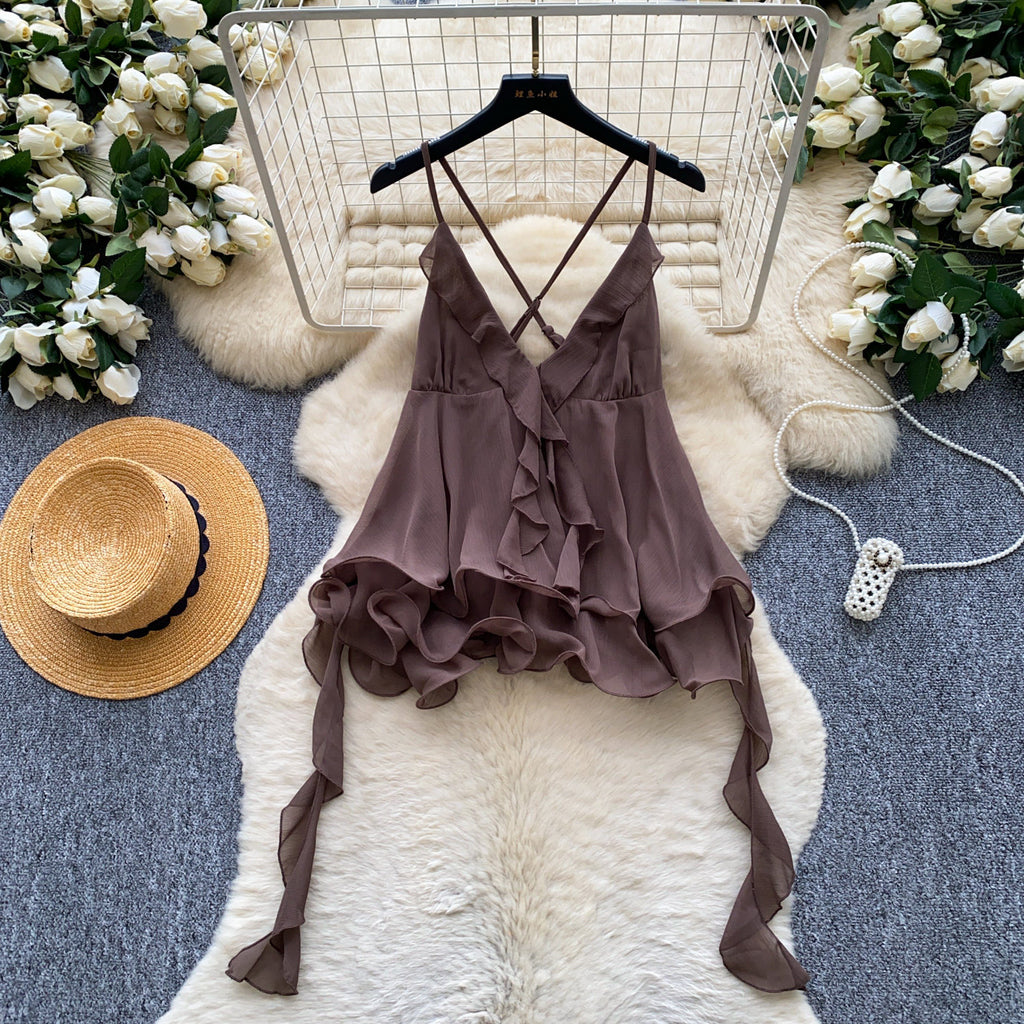 V-Neck Camisole mit Rüschen