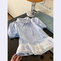 Blauer Puffärmel-Shirt – Bild 7 | LuxeStyle