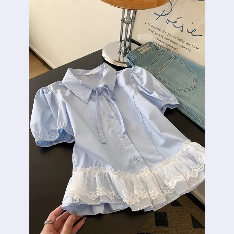 Blauer Puffärmel-Shirt – Bild 7 | LuxeStyle