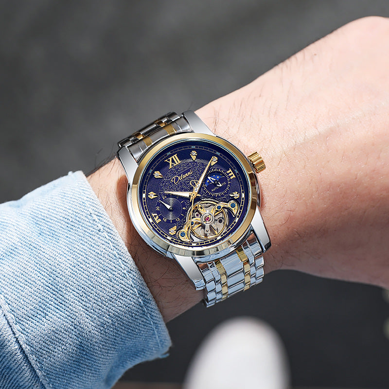 Luminous Sonne Mond Stern Herren-Mechanische Uhr
