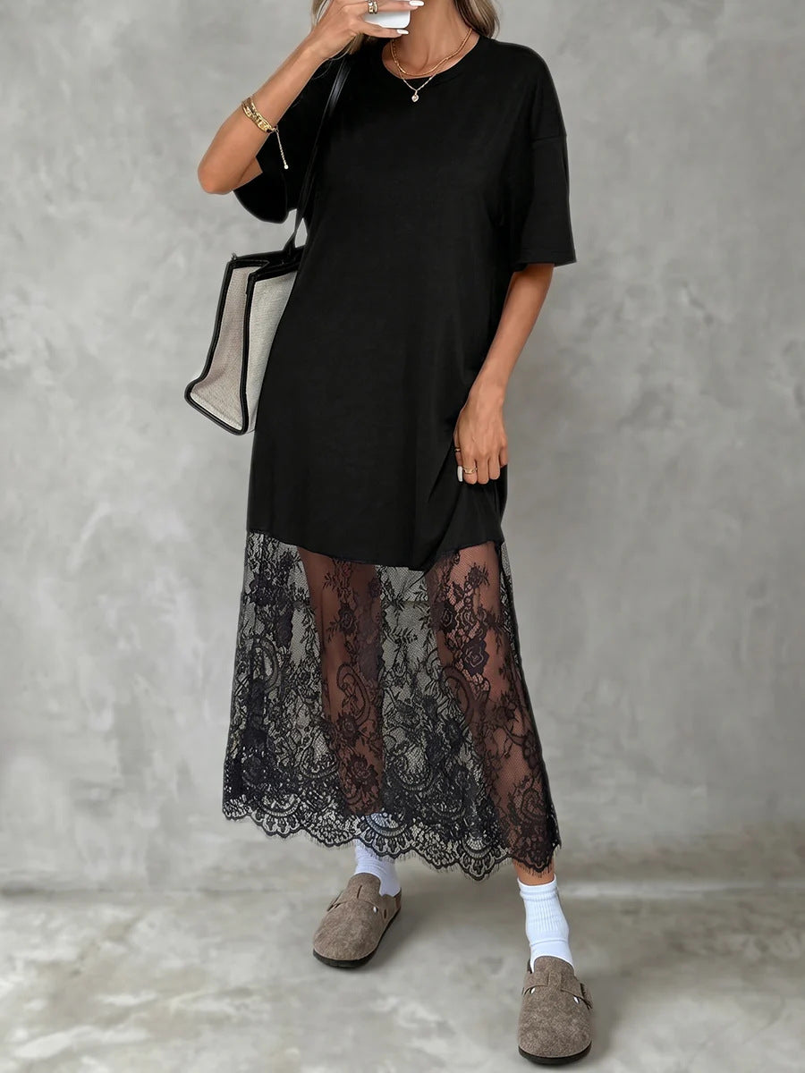 Lässiges Kurzarm‑Kleid mit Spitzenbesatz – Bild 4 | LuxeStyle