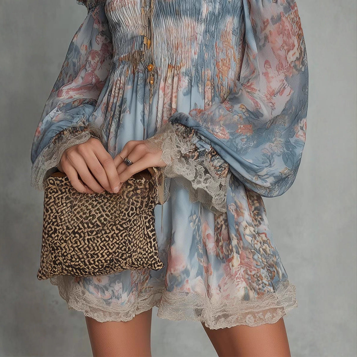 Damen Off-Shoulder Spitzenkleid mit Print