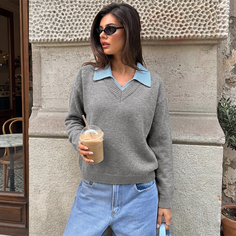Color-Block Langarm-Pullover für Damen