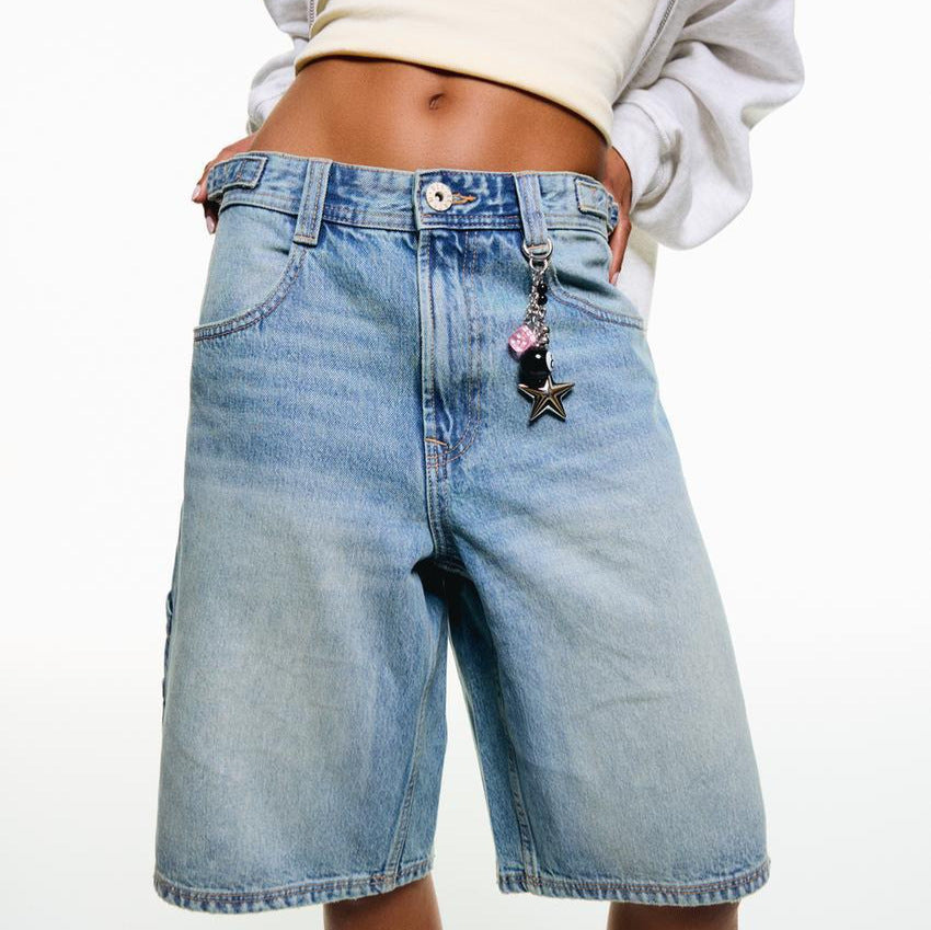 Loose-Fit High-Waist Denim Capris