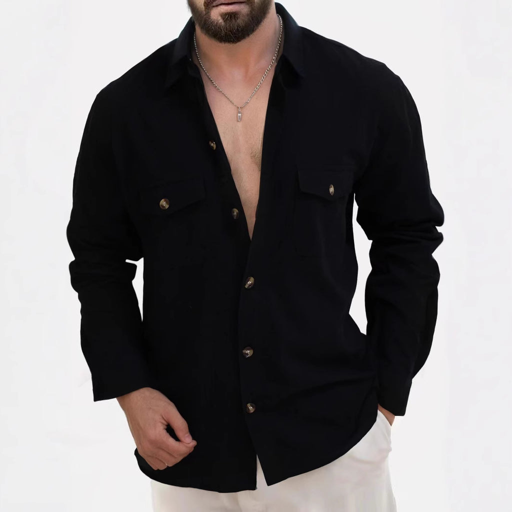 V-Ausschnitt Langarmshirt mit Brusttasche – Bild 2 | LuxeStyle