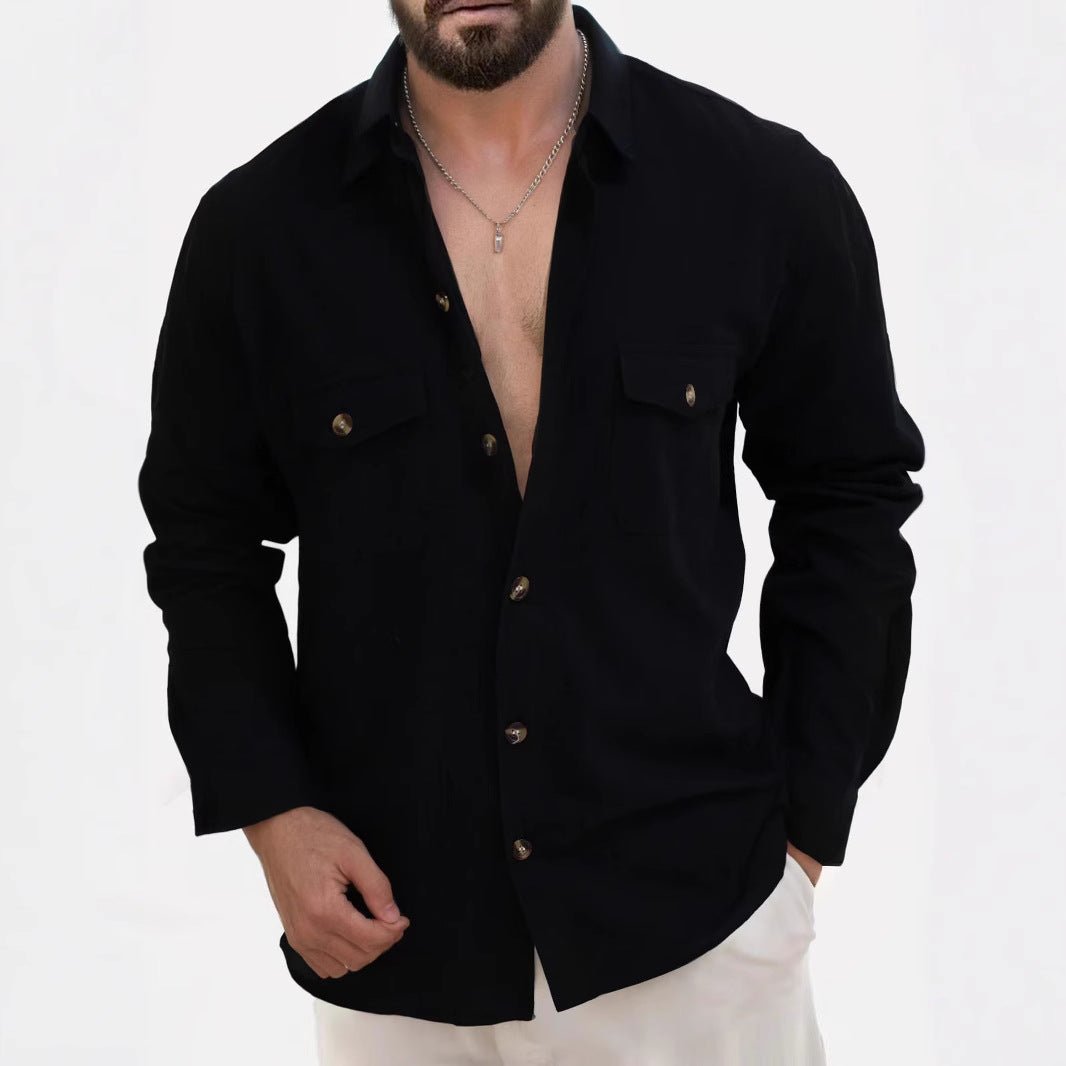 V-Ausschnitt Langarmshirt mit Brusttasche – Bild 2 | LuxeStyle