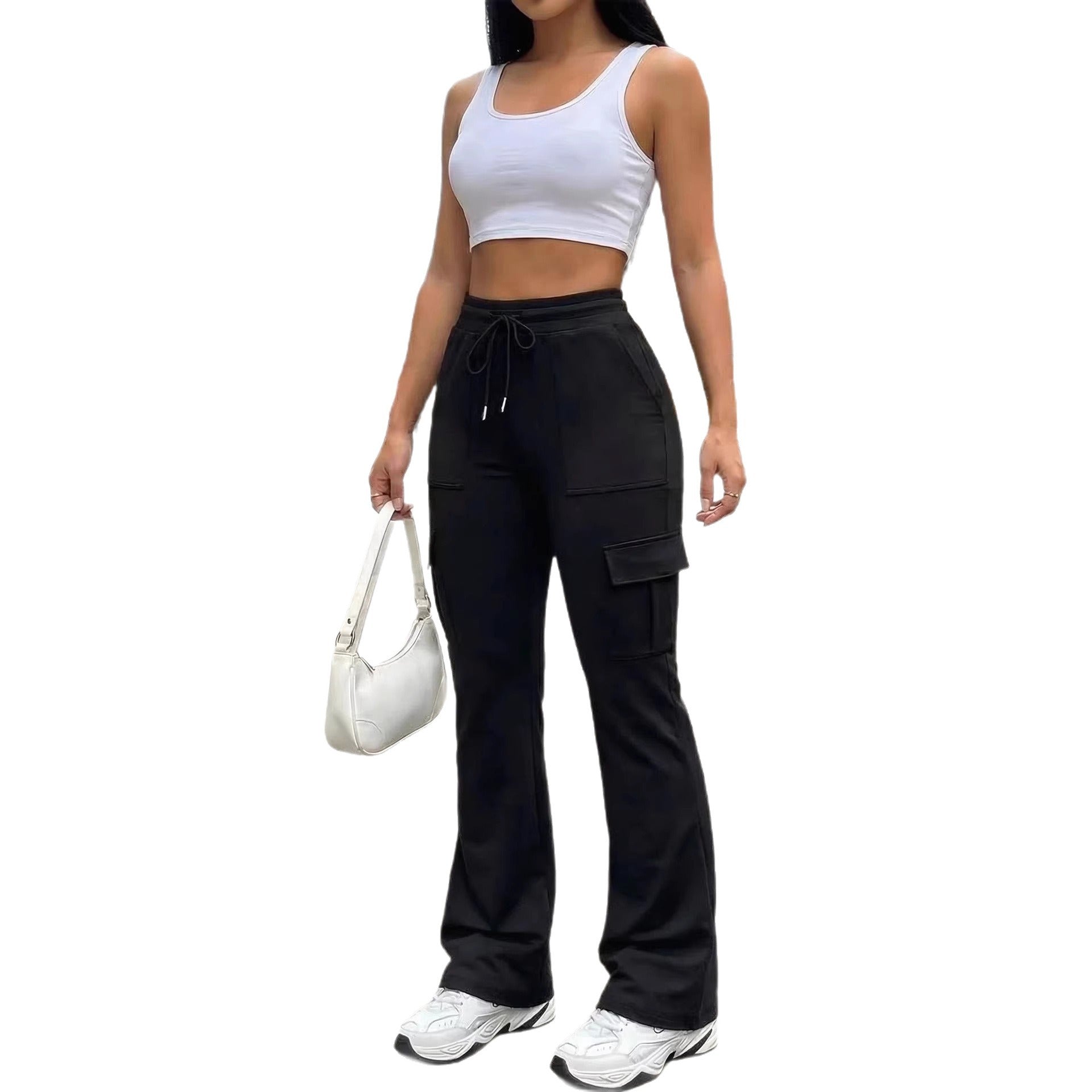 High-Waist Hose mit weitem Bein und Kordelzug