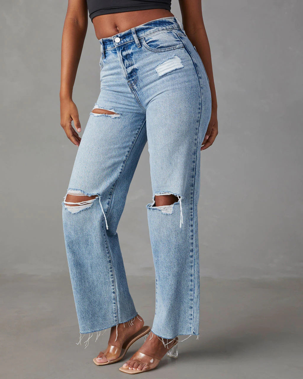 Rissige Denim-Hose mit Sackleiste