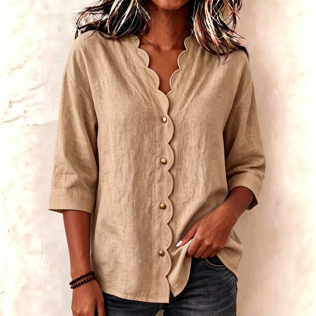 Elegante V-Neck Bluse mit Wellenspitze