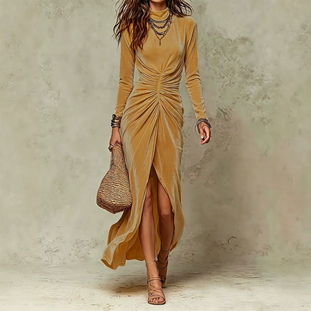 Midi-Kleid mit Taille definierendem Ärmelschlitz