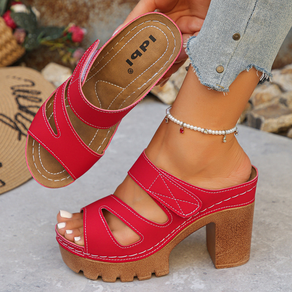 Damen Sandalen mit Klettverschluss und Plateauabsatz