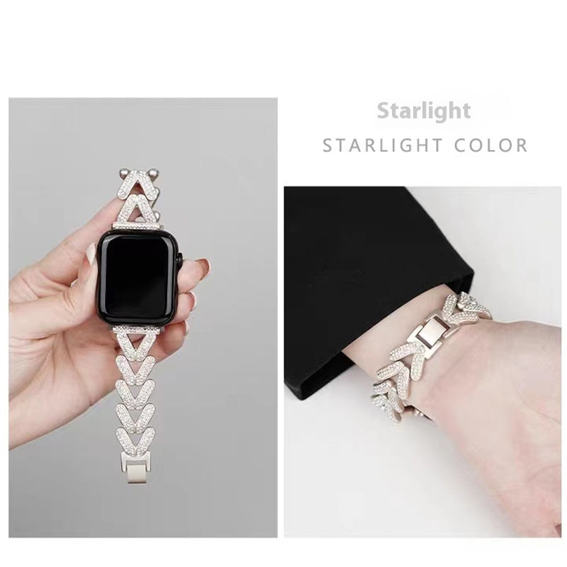 V-förmiges Metallarmband mit Diamanten