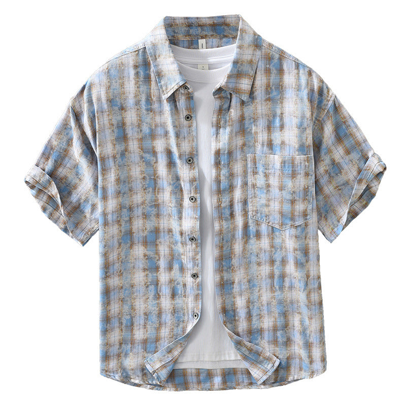 Herren Kurzarmhemd im Plaid-Muster